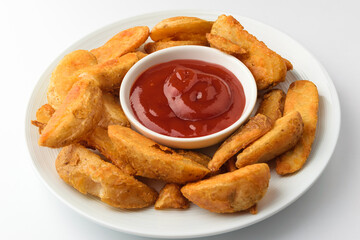 Potato wedges on a white background