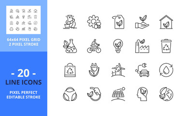 Line icons about ecology. Pixel perfect 64x64 and editable stroke