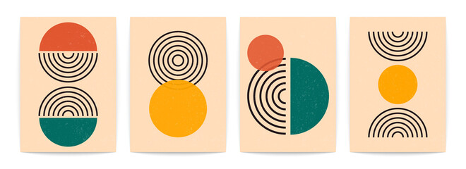 Contemporary posters with round shapes. Minimal stylish elements in bright colors. Earth tones, natural lines in vector. © Studio Cantath
