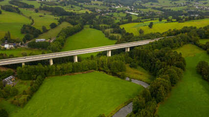 Aerial view of a viaduct in the Ardennes, part of the E42 (A27) highway