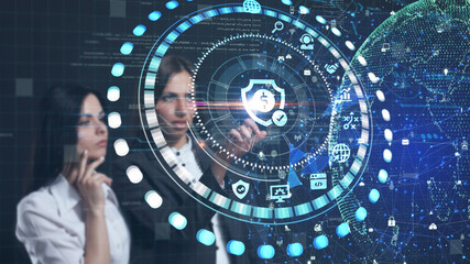 Cyber security data protection business technology privacy concept. Young businessman  select the...