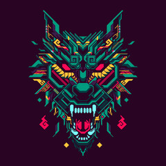 wolf head pop art geometric illustration and tshirt design