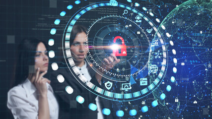 Cyber security data protection business technology privacy concept. Young businessman  select the...