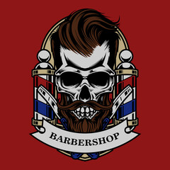 skull vintage barbershop illustration and tshirt design