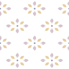 Abstract stylized wildflower blossom seamless pattern vector background.Beautiful floral backdrop pastel pink gold flower petals with painterly watercolor effect. Botanical spring all over print.