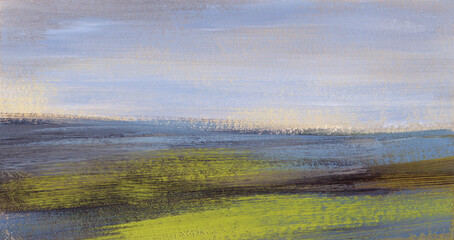 Naklejka premium Abstract landscape. View of a field. Versatile image for creative design projects: posters, banners, cards, websites and wallpapers. Acrylic on paper.