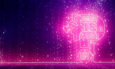 Portrait of elegant woman with smartphone. Internet searching. What is a lash lift question. 3D rendering. Neon shine