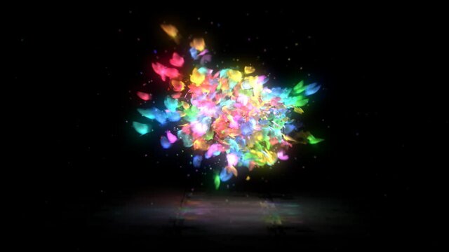 光りながら飛ぶ蝶　虹色になって分裂する