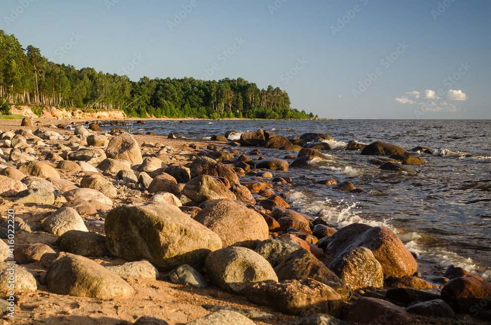 Wall mural stones on the seashore near the veczemju cliffs, latvia