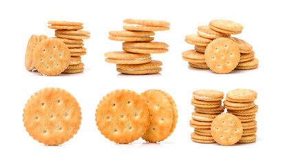 vanilla sandwich cookies on white background