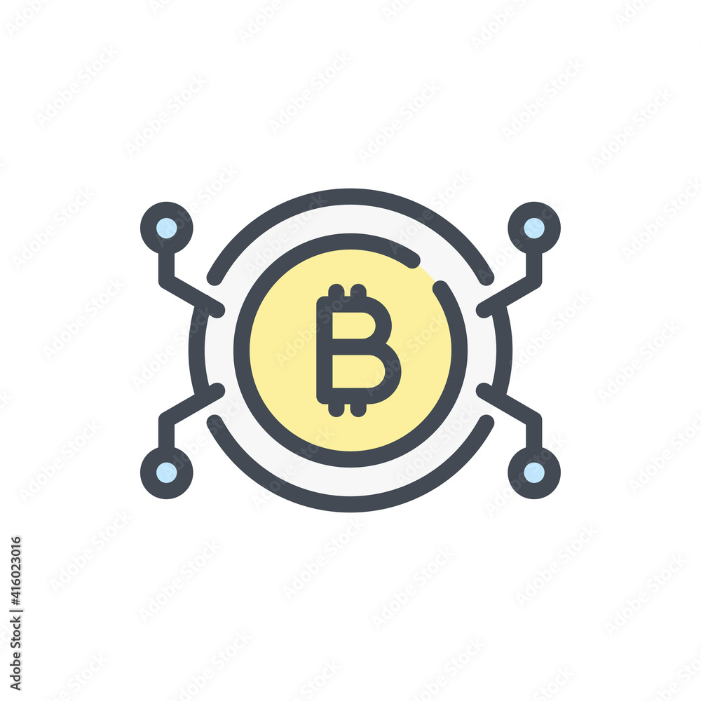 Poster bitcoin connection color line icon. cryptocurrency and blockchain vector outline colorful sign.