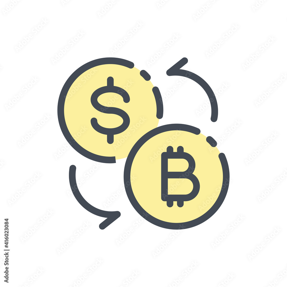 Poster bitcoin exchange color line icon. exchange of dollars for bitcoin vector outline colorful sign.