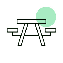 Camping table wooden park bench vector icon