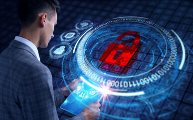 Cyber security data protection business technology privacy concept. Young businessman  select the...