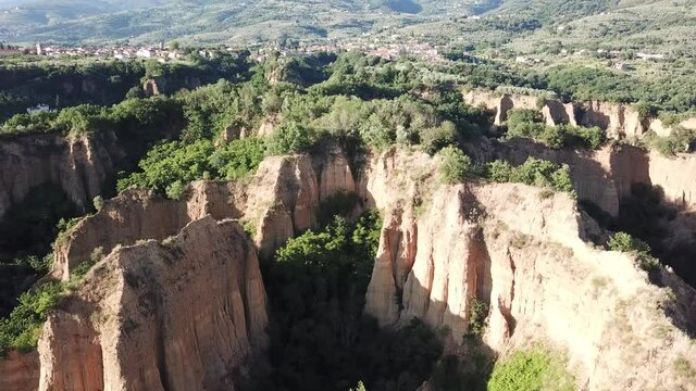 Balze Valdarno, canyon in Tuscany, Italy. aerial view