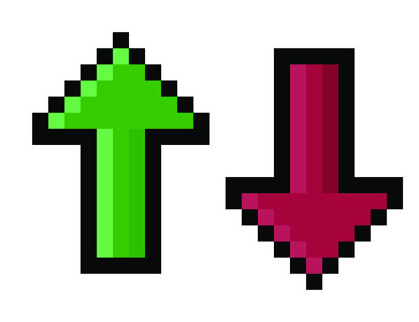 Pixel arrow showing an increase and decrease (vector)