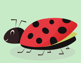 Happy cartoon red ladybug. Smiling cute face. Flat vector illustration