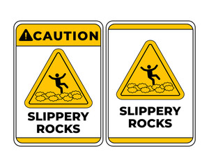 Caution Slippery Rocks Sign In Vector, Beach Safety Sign To Guide Visitor, Easy To Use And Print Design Templates