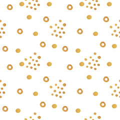 Abstract seamless pattern with polka dot gold. hand drawn style. 
Trendy background on white. Perfect for paper, textile, wrapping and decoration.