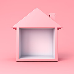 Sweet exhibition booth blank display house box stand isolated on pink pastel color background minimal conceptual 3D rendering