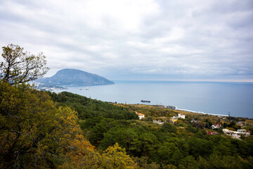 Gurzuf, Crimea, November 27, 2020, view of Mount Ayu-Dag (Bear) and the sea