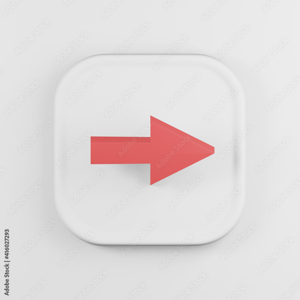 Poster right arrow icon cartoon style. 3d rendering white square key button, interface ui ux element.