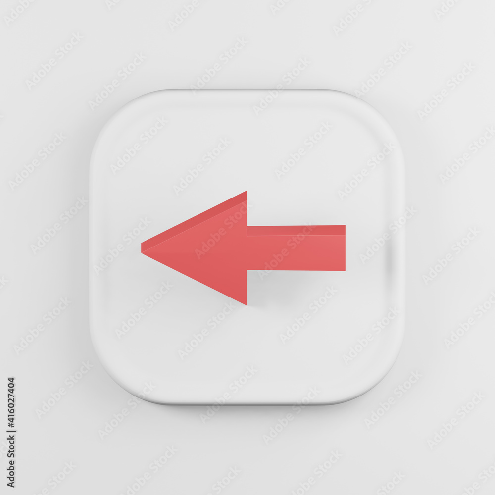 Poster left arrow icon cartoon style. 3d rendering white square key button, interface ui ux element.