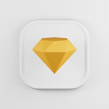 Yellow diamond icon cartoon style. 3d rendering white square key button, interface ui ux element.