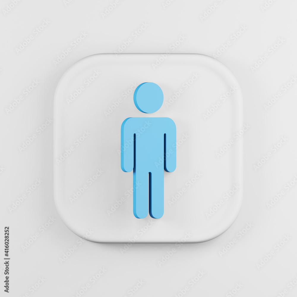 Poster minimalistic flat outline blue man icon. 3d rendering white square key button, interface ui ux eleme