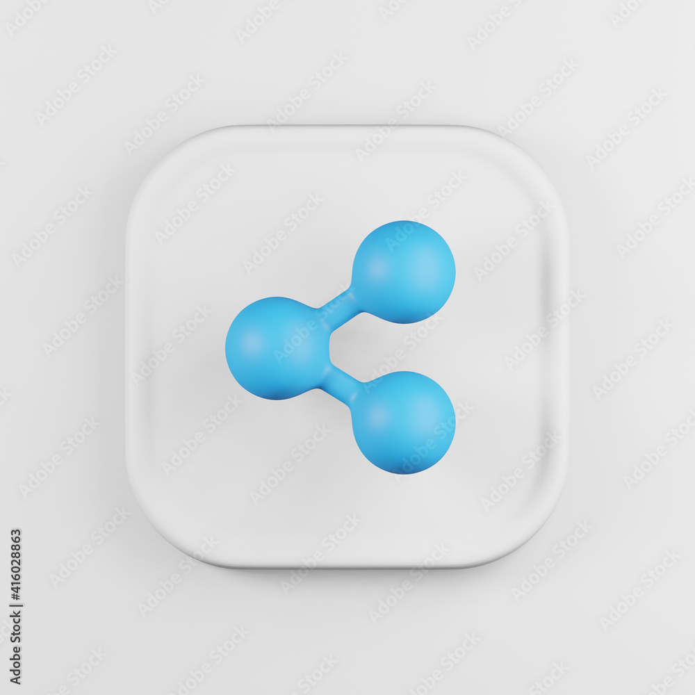 Poster icon blue share cartoon style. 3d rendering white square button key, interface ui ux element.