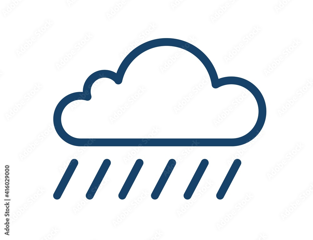 Poster simple icon of wet and rainy weather with drops falling from cloud. raincloud logo with heavy rain a