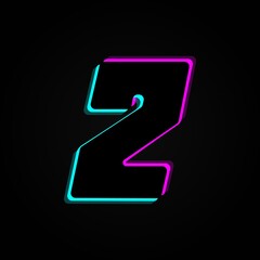 2 number vector trendy colors neon font. For dark night theme, vibrant identity, techno design, app logo and more