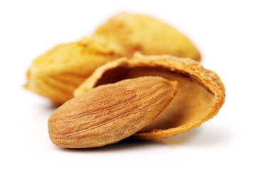 almonds nuts on white background 
