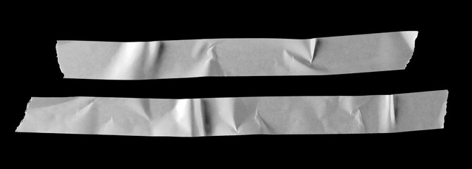 White paper tape pieces set and collection isolated on black background with clipping path, top view