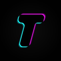 T letter, vector bright neon font. For dark night theme, vibrant identity, techno design, app logo and more