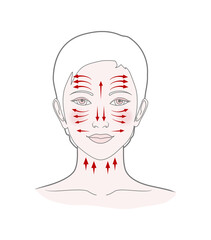 Chinese massage with Gua Sha stones. Lines of massage on the face, illustration
