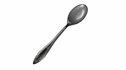 3d rendering. top view of metal spoon with clipping path isolated on white background.