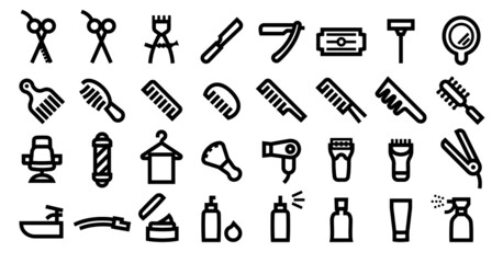 Barber Shop Icon Set (Bold outline version)