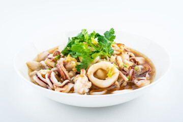 A plate of steamed squid rings