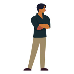 young man crossed arms character on white background