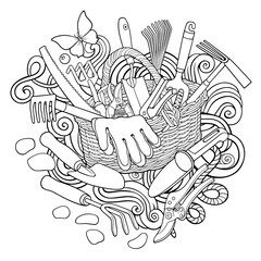 Gardening hand drawn raster doodles illustration