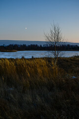 the first ice on the sun at sunset