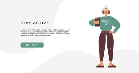 Grannies rock - fun active aging flat vector.