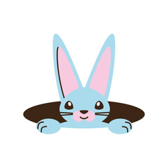 cute cartoon rabbit coming out hole cartoon isolated style