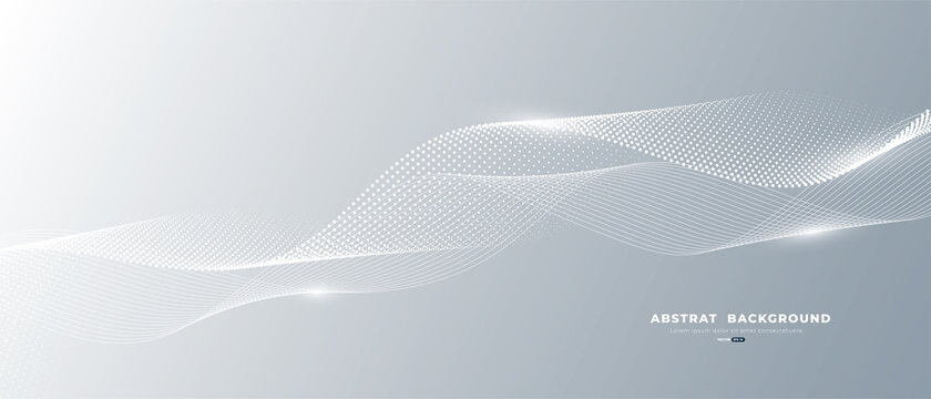 Grey white abstract background with flowing particles. Digital future technology concept. vector illustration.	