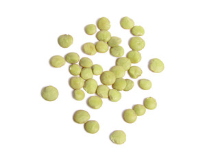 Green lentils seed or Lens culinaris or Lens esculenta. Isolated on white