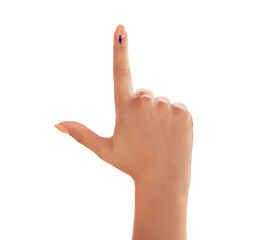 male Indian Voter Hand with voting sign or ink pointing out , Voting sign on finger tip Indian Voting