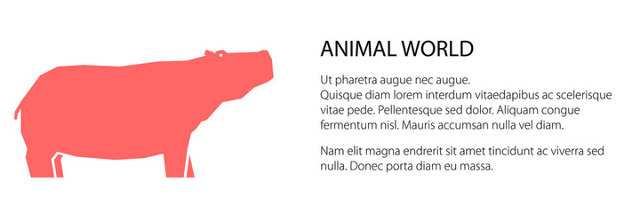 Pink hippo banner, animal world concept, vector illustration