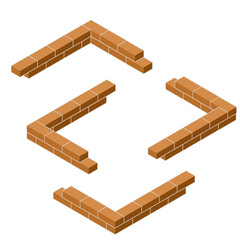 Red brick wall in isometric view. Construction of the building. A set of materials for repair from different sides. Cartoon illustration. Corner of low fence