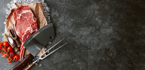 fresh raw cowboy steak on ice © Mykhailovskyi